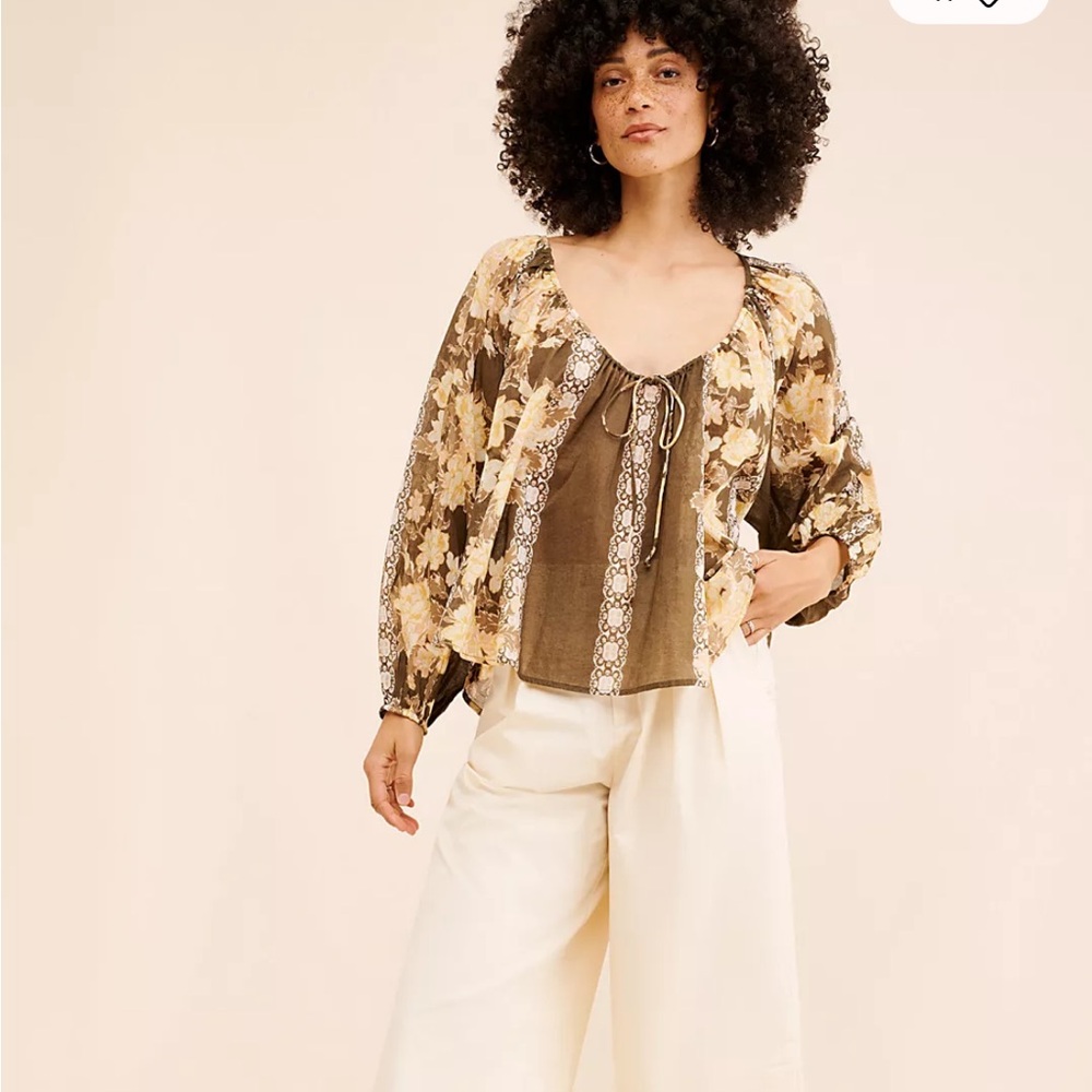 Free People Elena Floral Printed Top Cocoa Combo